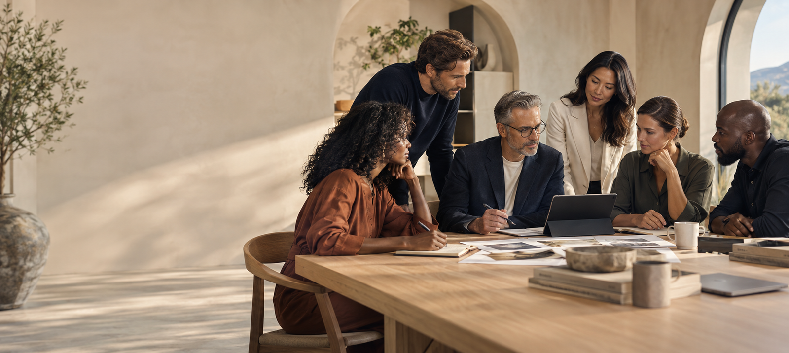 A multidisciplinary team collaborating around a table